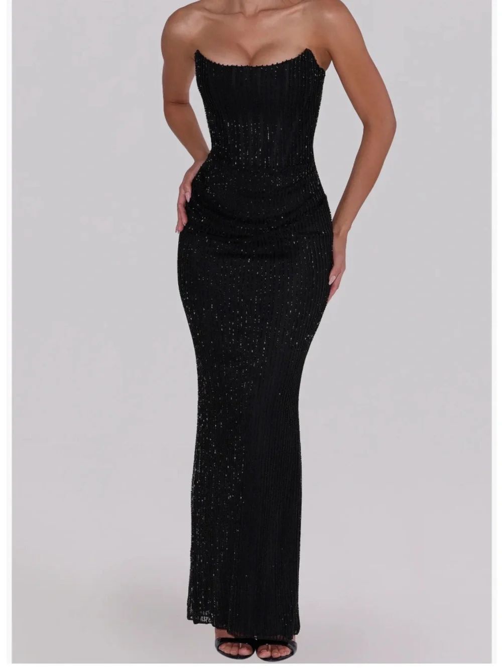House of CB Alicia Beaded Strapless Gown Black